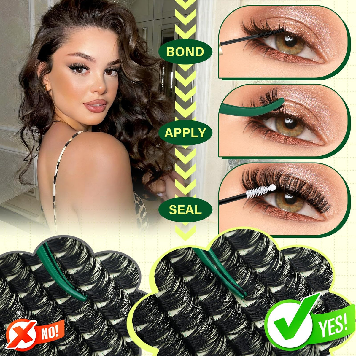 Lash Clusters Kit with 144 Thick D Curl Fake Eyelashes & Tools - Beginner Friendly