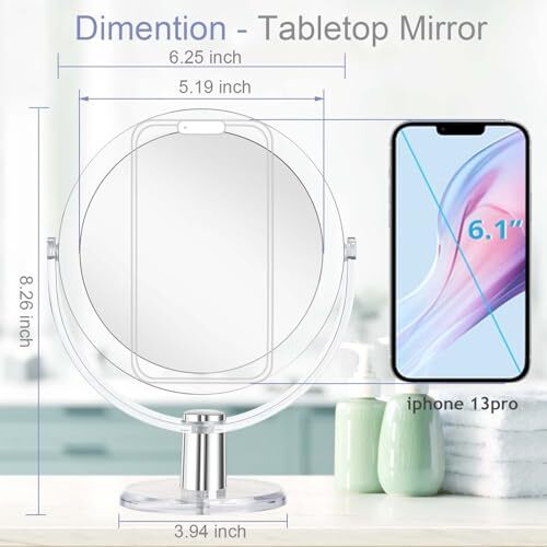 Double-Sided Vanity Makeup Mirror with 360° Swivel and 15X Magnification