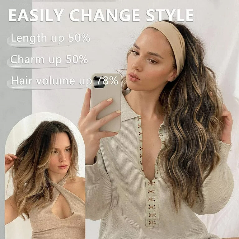 4PCS Clip-In Wavy Hair Extensions Long Synthetic Weft - Natural Blonde to Brown