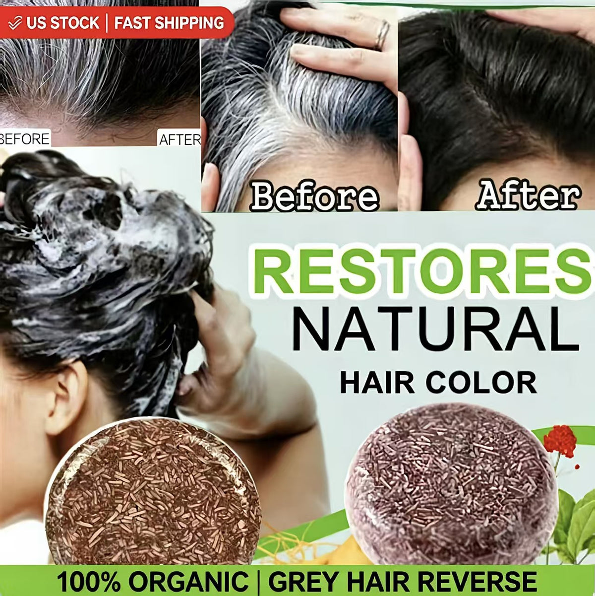 Grey Hair Shampoo Bar for Natural Darkening – 55g, USA Stock