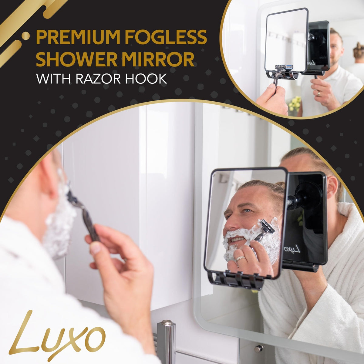 Fog-Resistant Shower Mirror with Suction Cup, 8.7 x 6.3 in, Clear/White