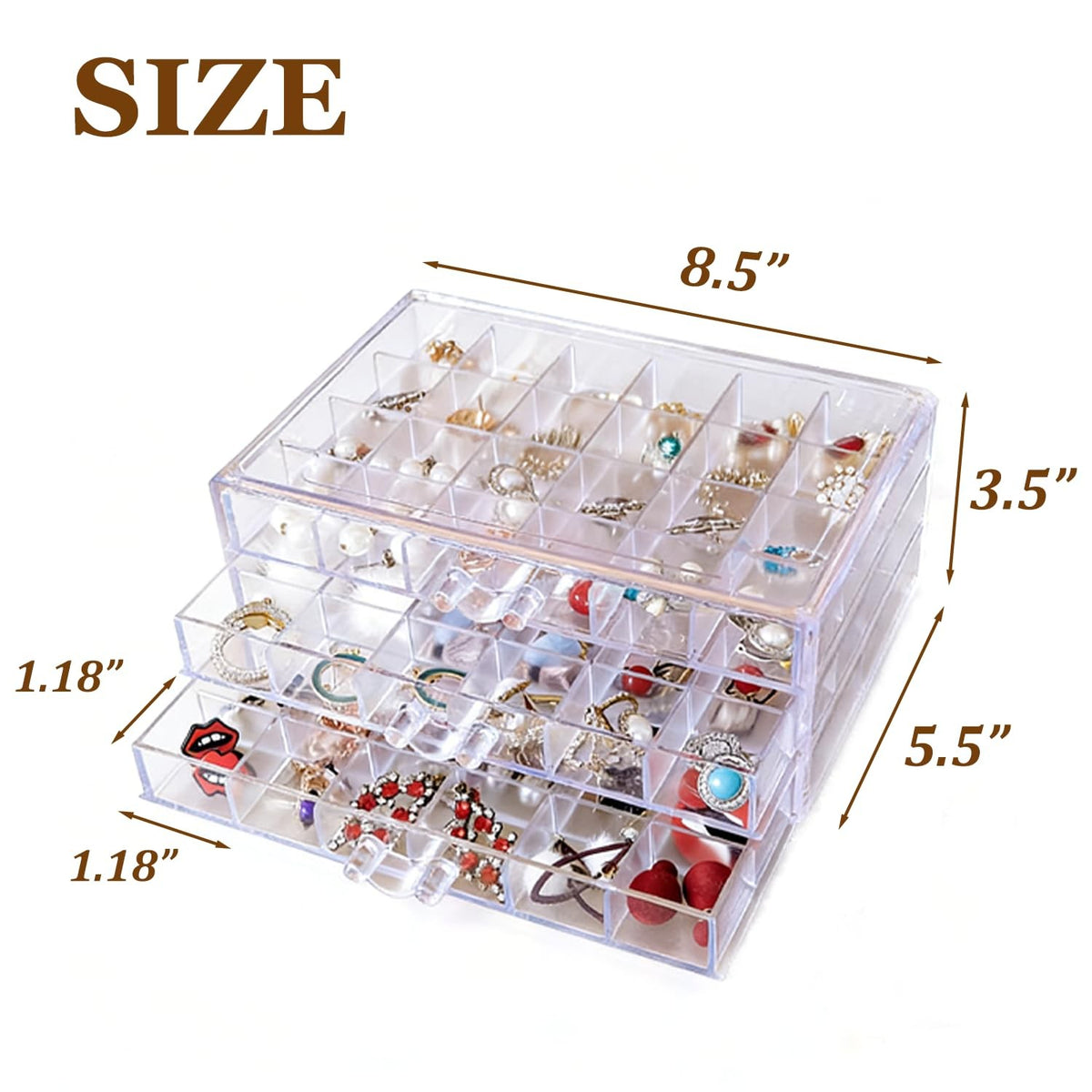 Acrylic Earring Organizer Box - Clear Storage Case with 72 Grids