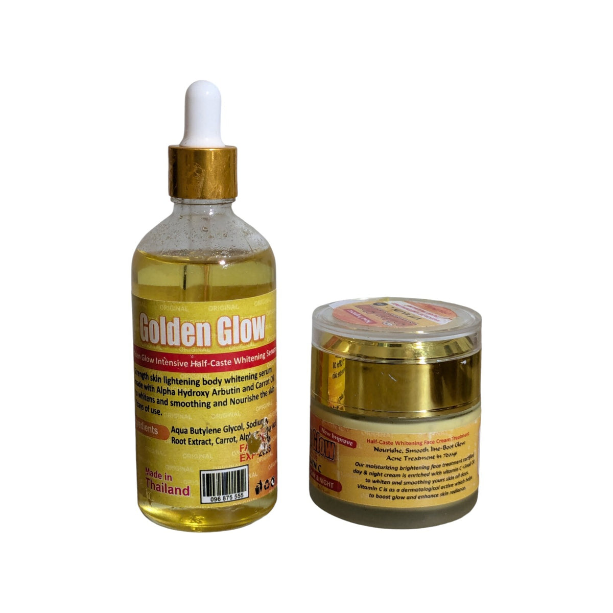 Golden Glow Brightening Face Serum & Vitamin C Cream Set - Whitening Skin Care