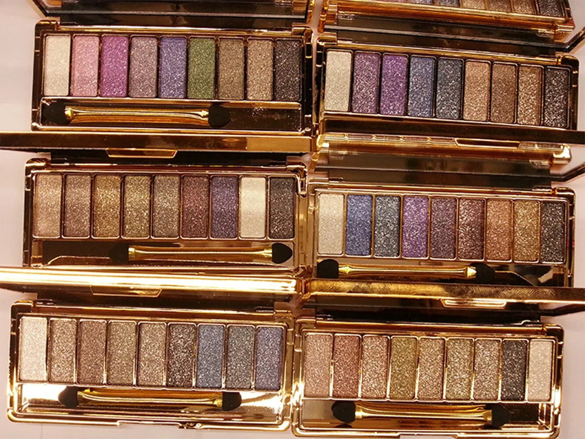 9-Color Glitter Eyeshadow Palette with Makeup Brush Set - Vibrant & Long Lasting