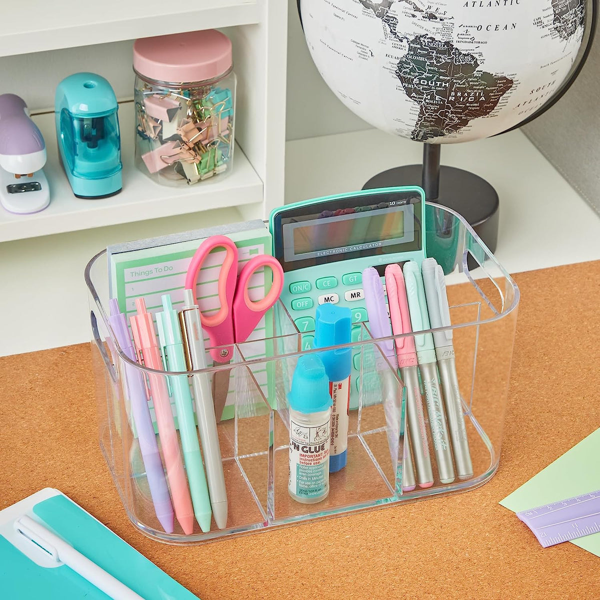 Clear 5-Compartment Makeup & Vanity Organizer Bin - Pass-Through Handles