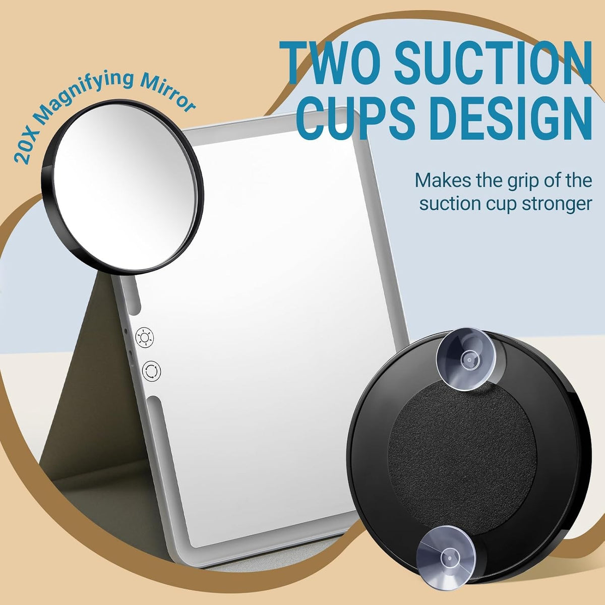 20X Magnifying Travel Mirror with Suction Cups - Small Vanity Mirror for Makeup & Grooming