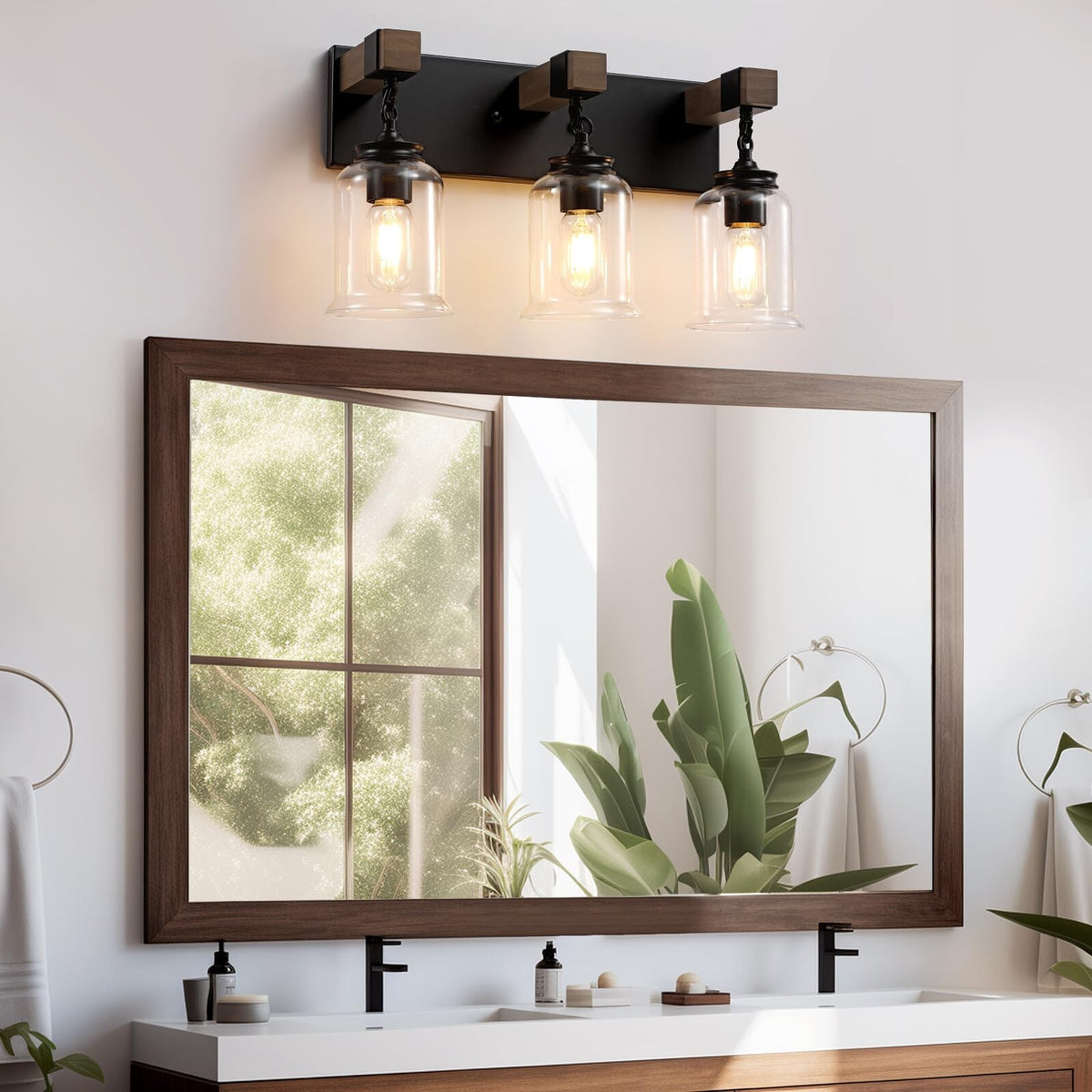 Farmhouse Bathroom Light Fixtures - 3-Light Matte Black Vanity Wall Lamp