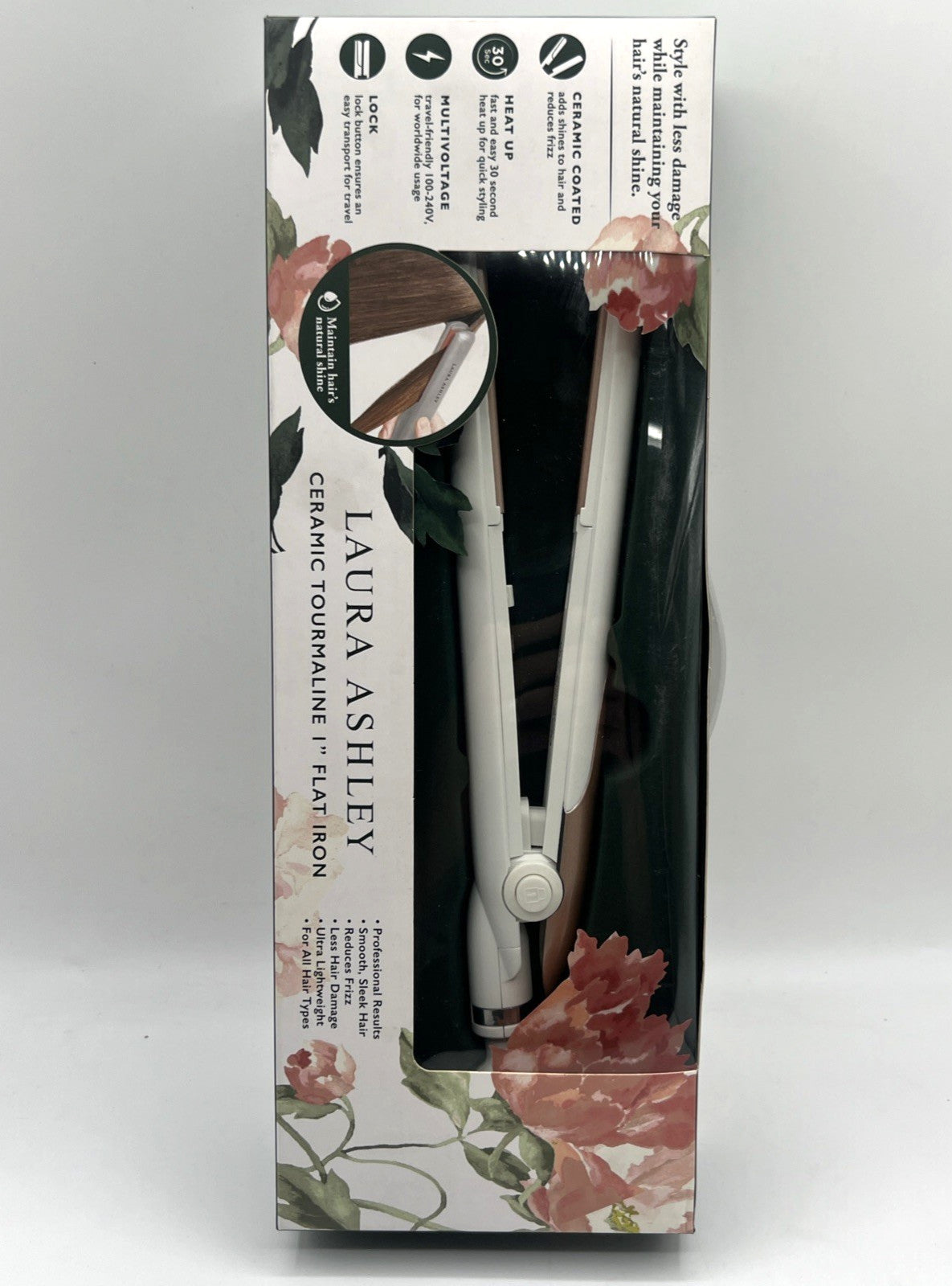 Ceramic Tourmaline Flat Iron 1 Inch Hair Straightener White