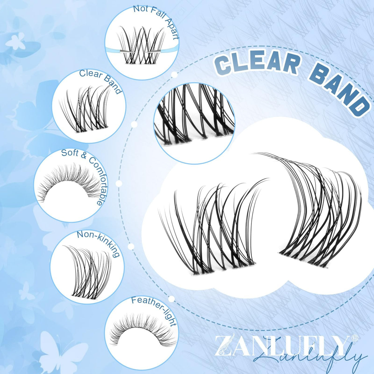 Natural Eyelash Clusters Kit with Invisible Band - DIY Lash Extensions, 100pcs