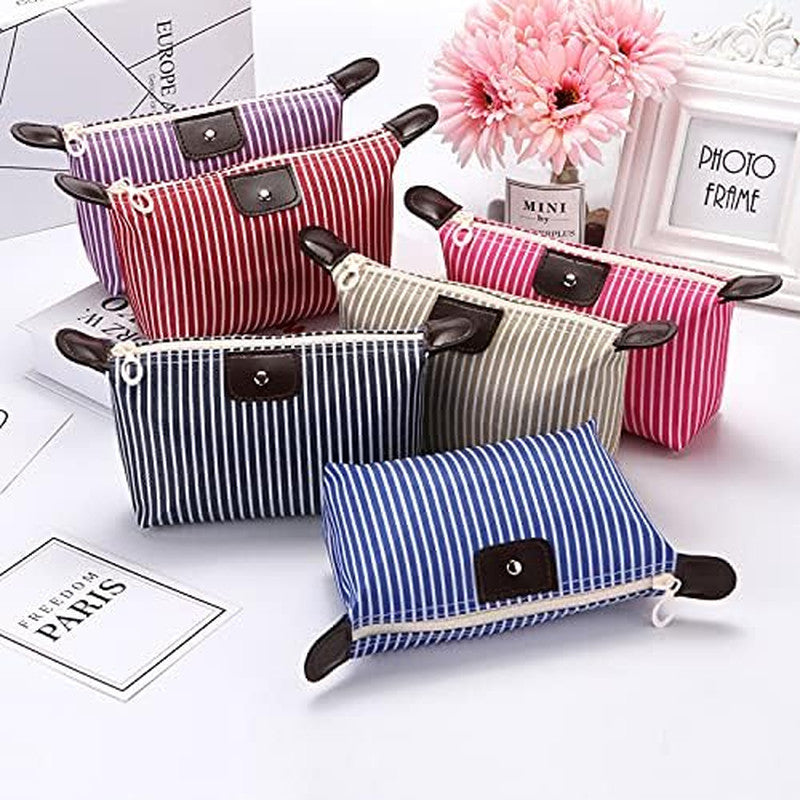Travel Makeup Bag Set - Preppy Nylon Cosmetic & Toiletry Organizer