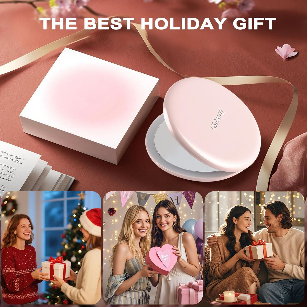 Portable Travel Makeup Mirror with Lights 1X/5X Magnification Pink