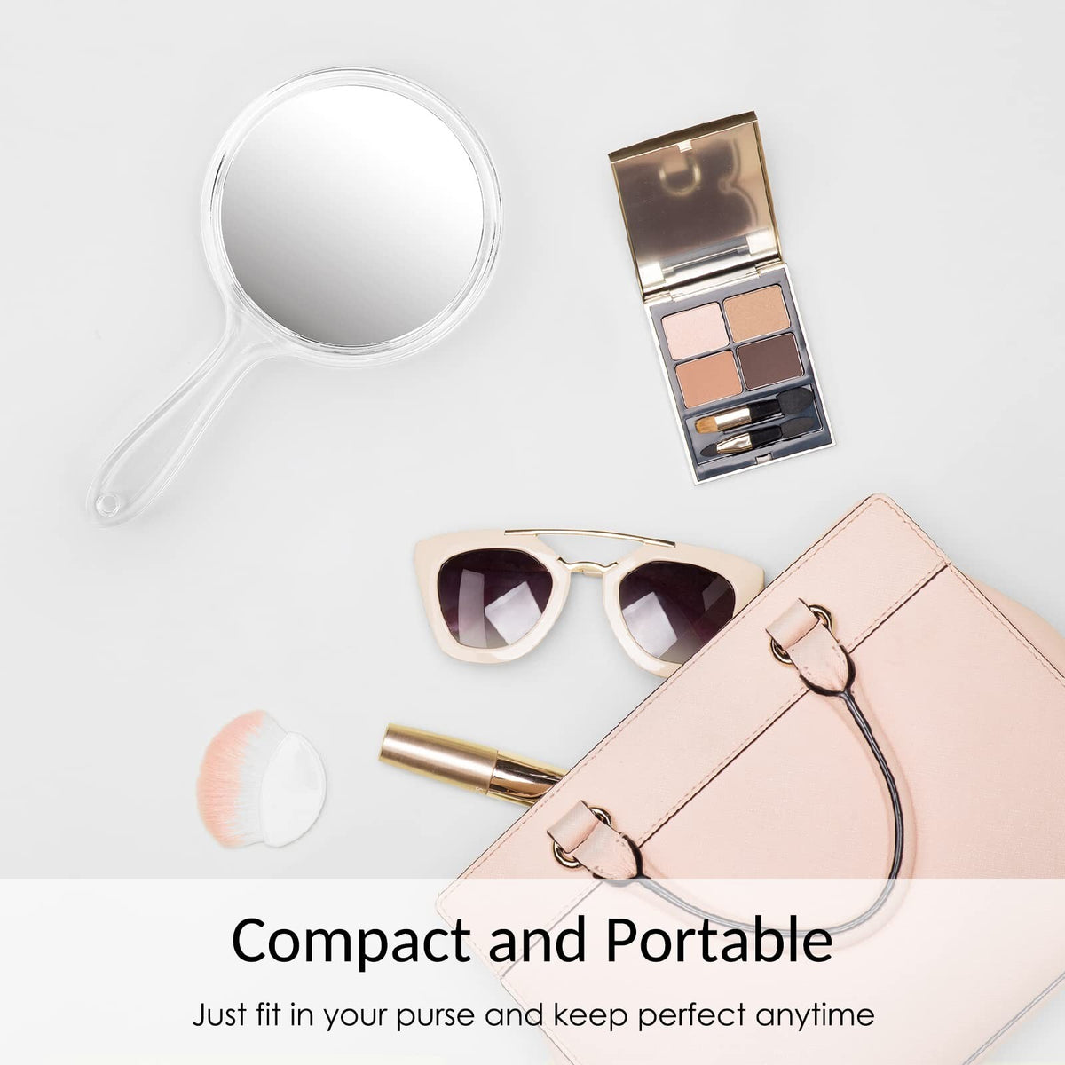 Small Double-Sided Handheld Mirror with Handle - Makeup & Magnifying