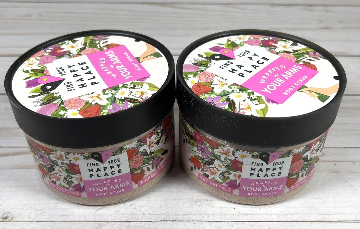 Find Your Happy Place Body Scrub Blush Rose Magnolia Wrapped in Arms