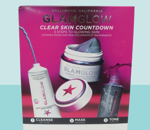 GlamGlow Skin Care Set - 3 Step Clear Skin Routine for Glowing Complexion