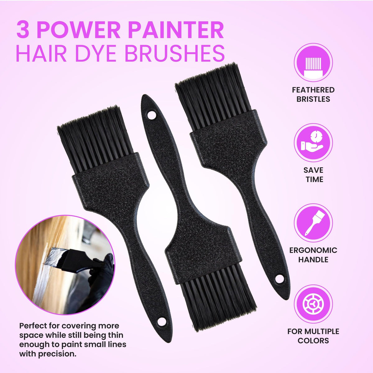 Set of 3 Hair Dye Brushes for Balayage, Hair Painting & Highlights