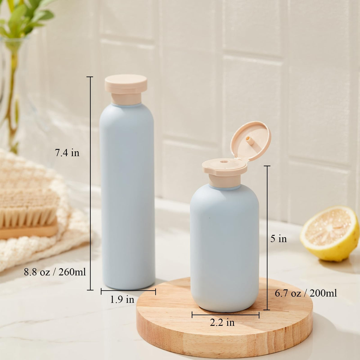 Refillable Squeeze Bottles with Pump & Flip Cap – 8.8 oz / 260 ml Travel Containers (Set of 3, HDPE, BPA-Free, Green)