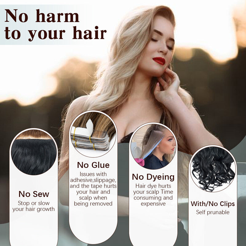 Invisible Headband with Ring and Hidden Wire for Hair Extensions - Long Wavy Style