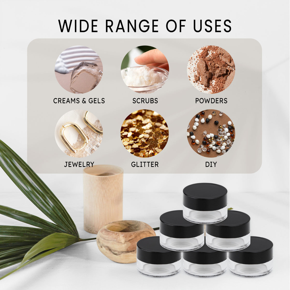 High Quality Acrylic Sample Jars Set - BPA Free, 5g/5ml, 50 Count