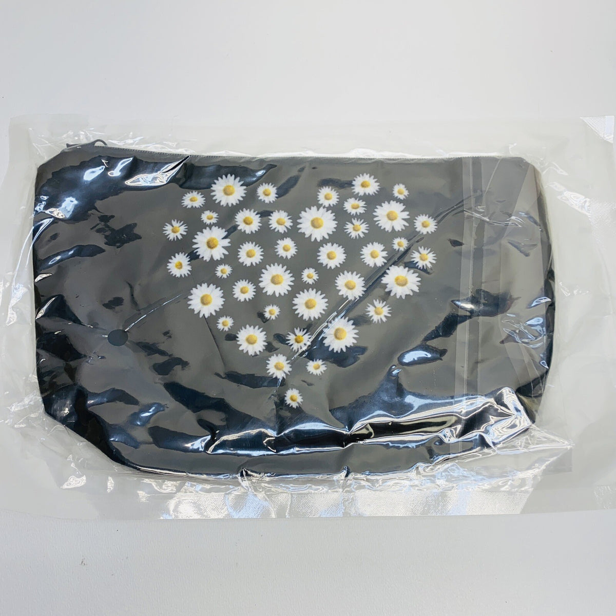 Small Daisy Print Makeup Bag Zippered Cosmetic Organizer Black Gift