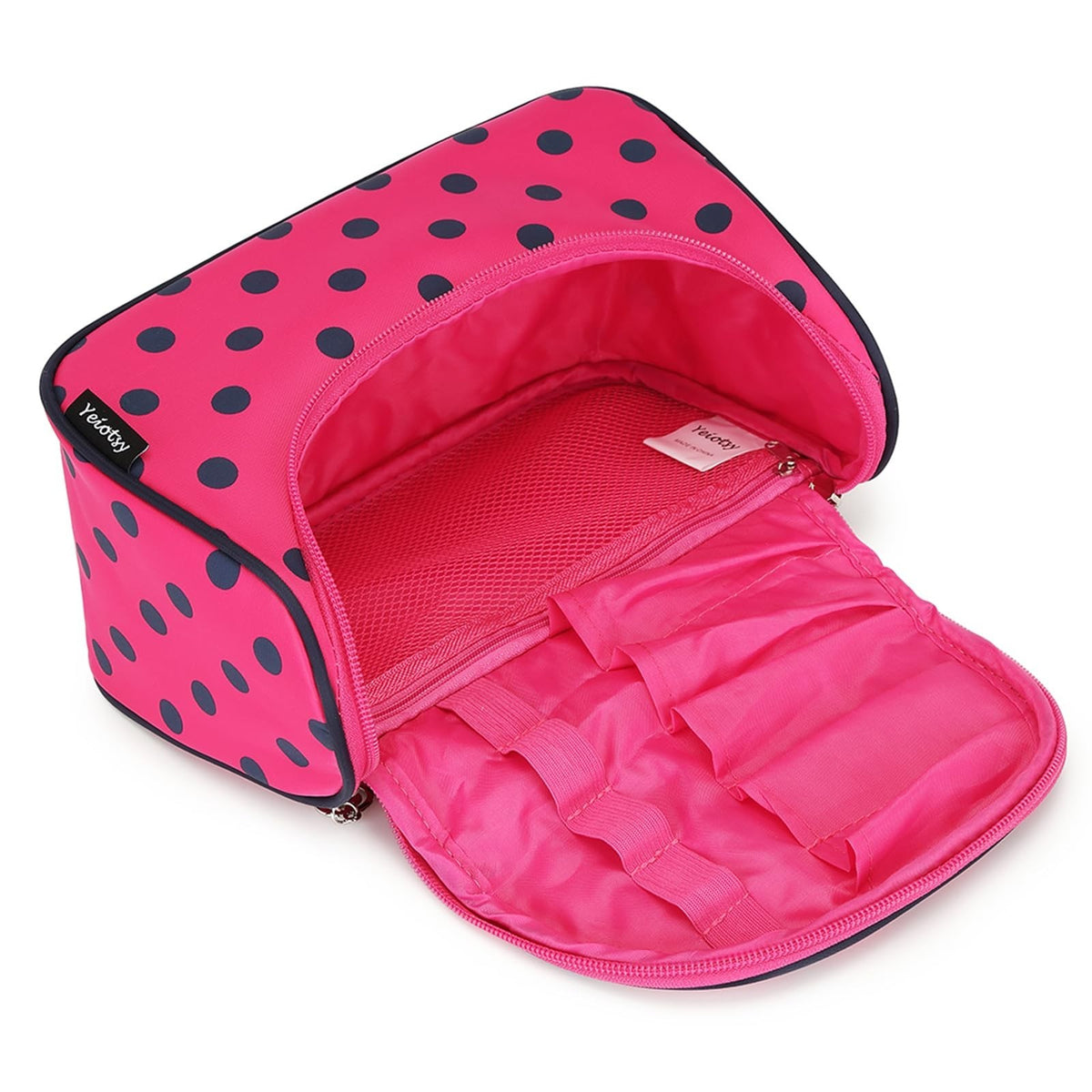 Travel Cosmetic Bag - Hanging Polka Dots Makeup Organizer for Women