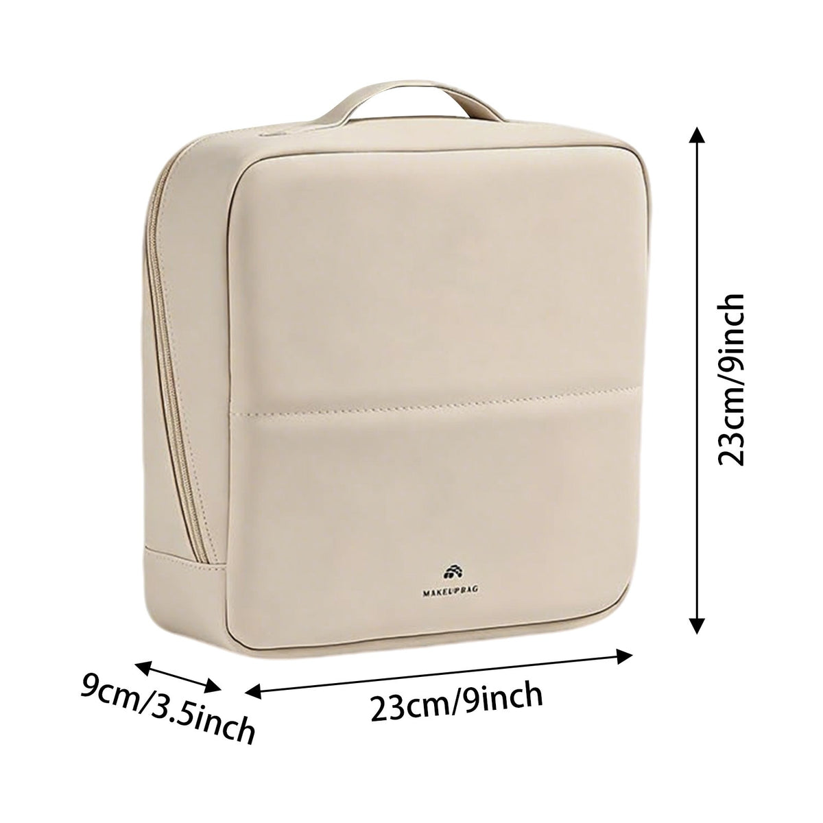 Large Stand-Up Makeup Bag with Multi-Layered Interior Pockets - Beige