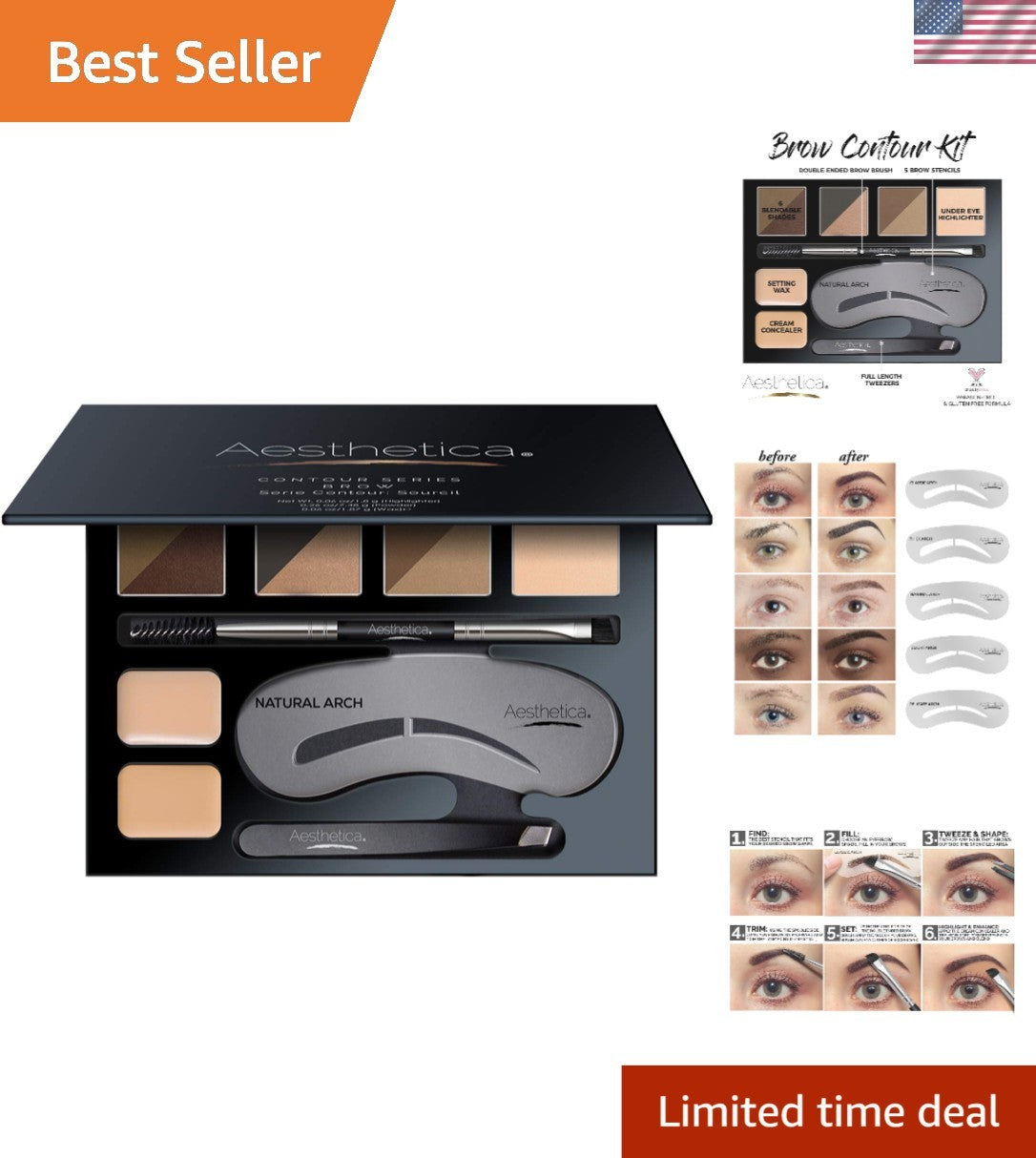 Eyebrow Makeup Kit with Powders Stencils & Tools for Perfect Brows