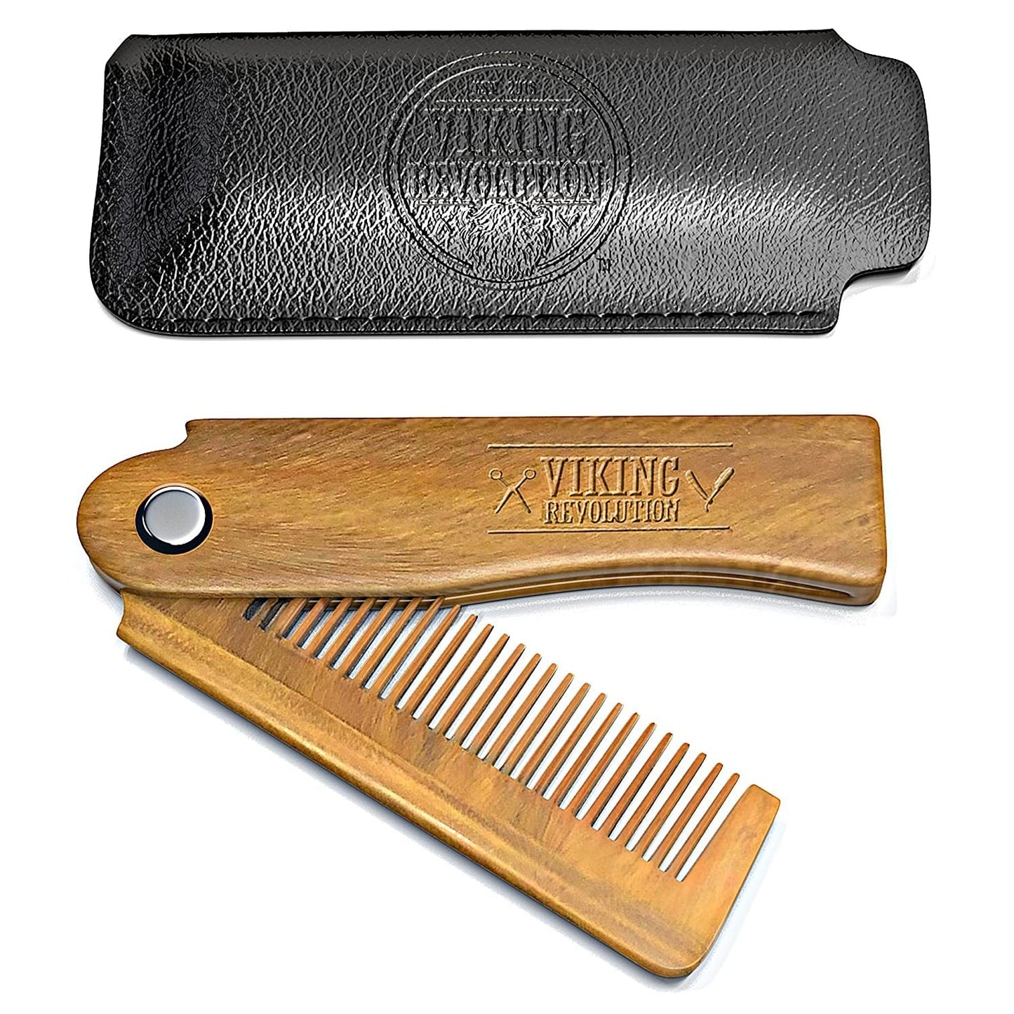 Folding Beard Comb with Wooden Teeth - Small Green Portable Grooming Tool