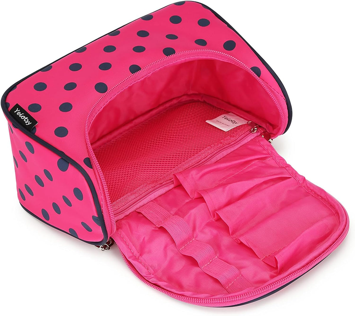 Travel Cosmetic Bag for Women - Hanging Makeup Organizer & Polka Dot Design
