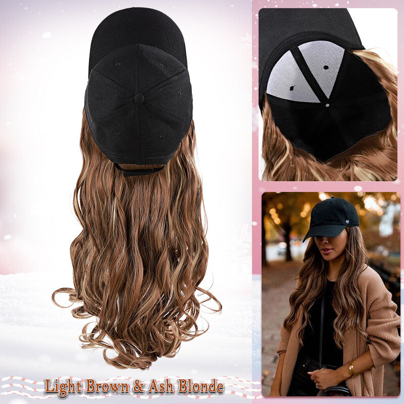 Unisex Wavy Long Hair Beret Cap with Synthetic Hair - Casual Hat Wig