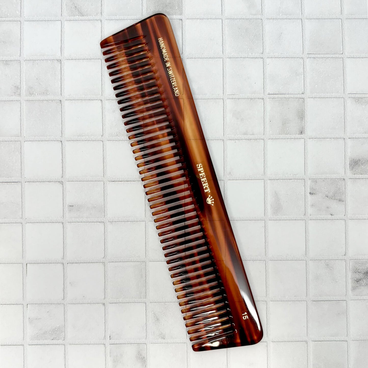 Handmade European Swiss Tortoise Comb - 7 3/8 x 1 9/16 Inch Havana Brown