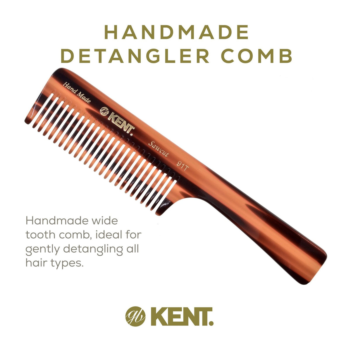 Kent 91T Wide Tooth Detangler Comb for Curly, Wavy, Thick Hair - No