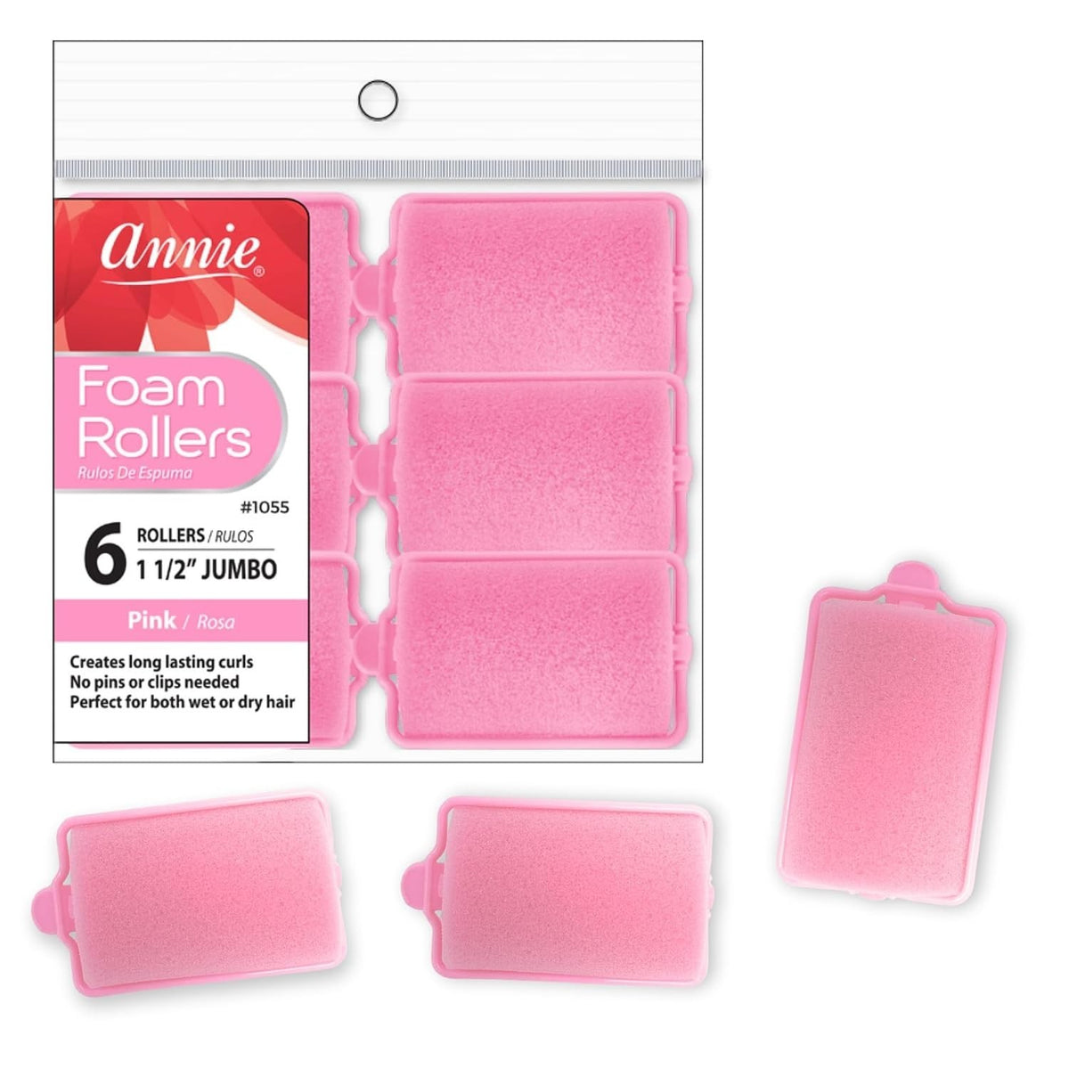 Jumbo Pink Foam Hair Rollers - Heatless Curlers for Effortless Waves, 6 Count