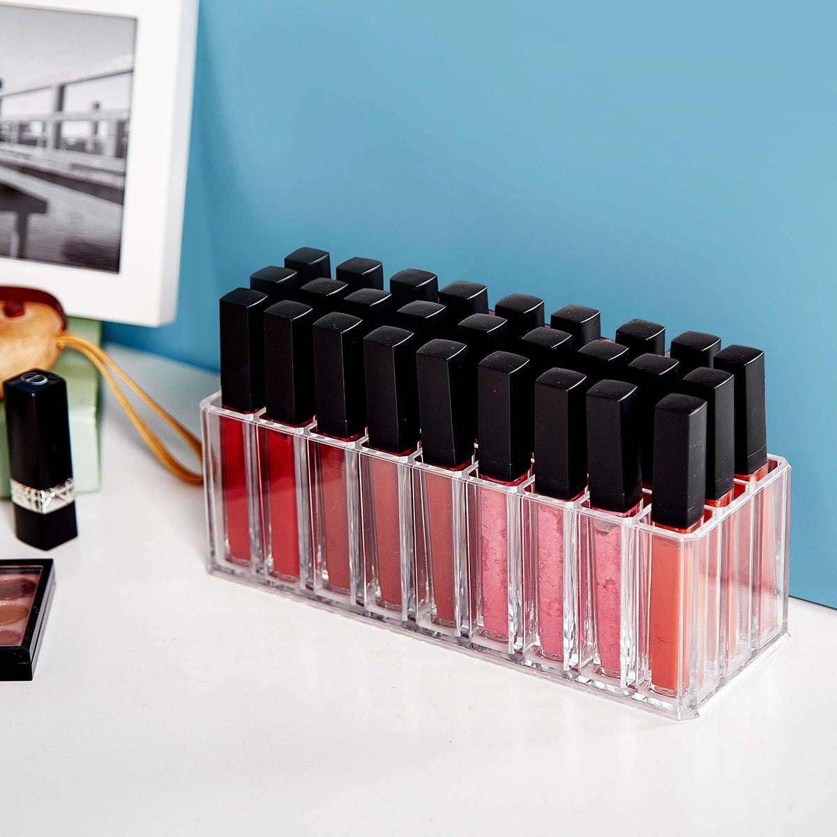 Acrylic Makeup Organizer with 27 Compartments for Vanity and Drawer Storage