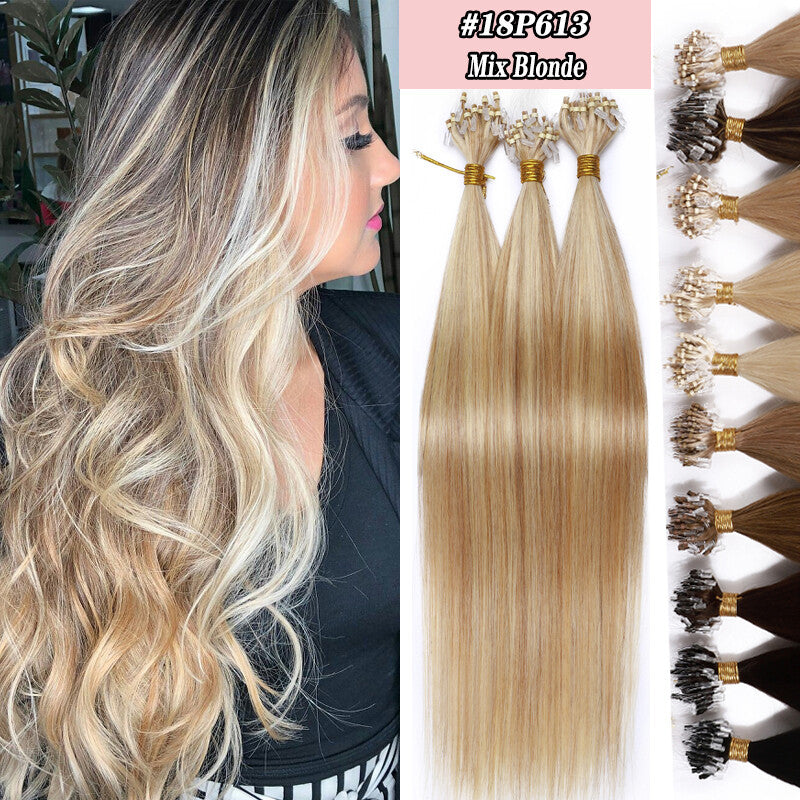 Micro Ring Hair Extensions - Remy Human Hair, Straight, Multiple Lengths & Colors