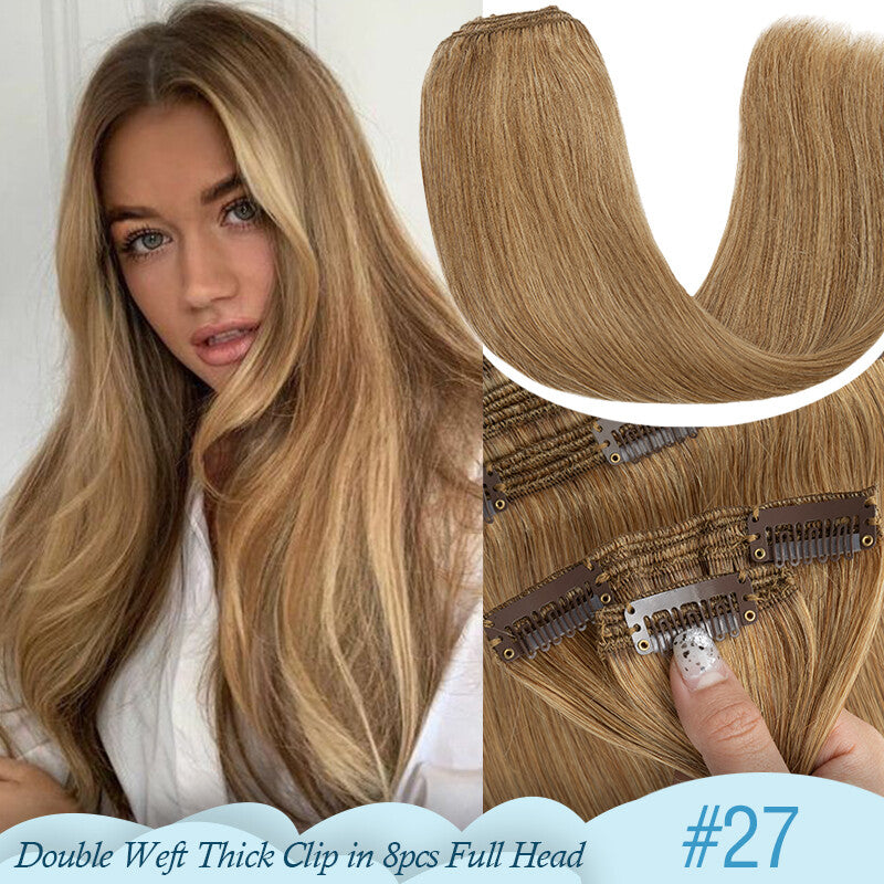 Thick Double Weft Clip-In Human Hair Extensions Full Head 150-170g