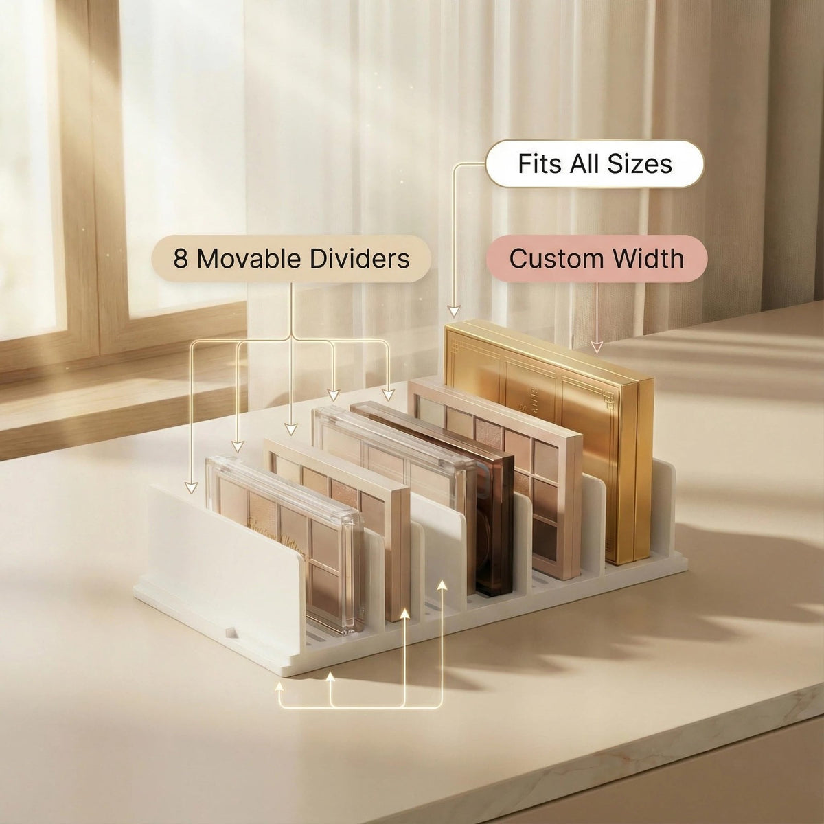 Adjustable Makeup Organizer with Movable Dividers - Acrylic White