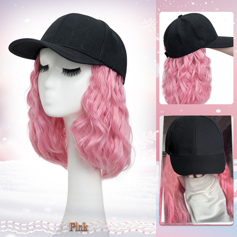 Unisex Wavy Long Hair Beret Cap with Synthetic Hair - Casual Hat Wig