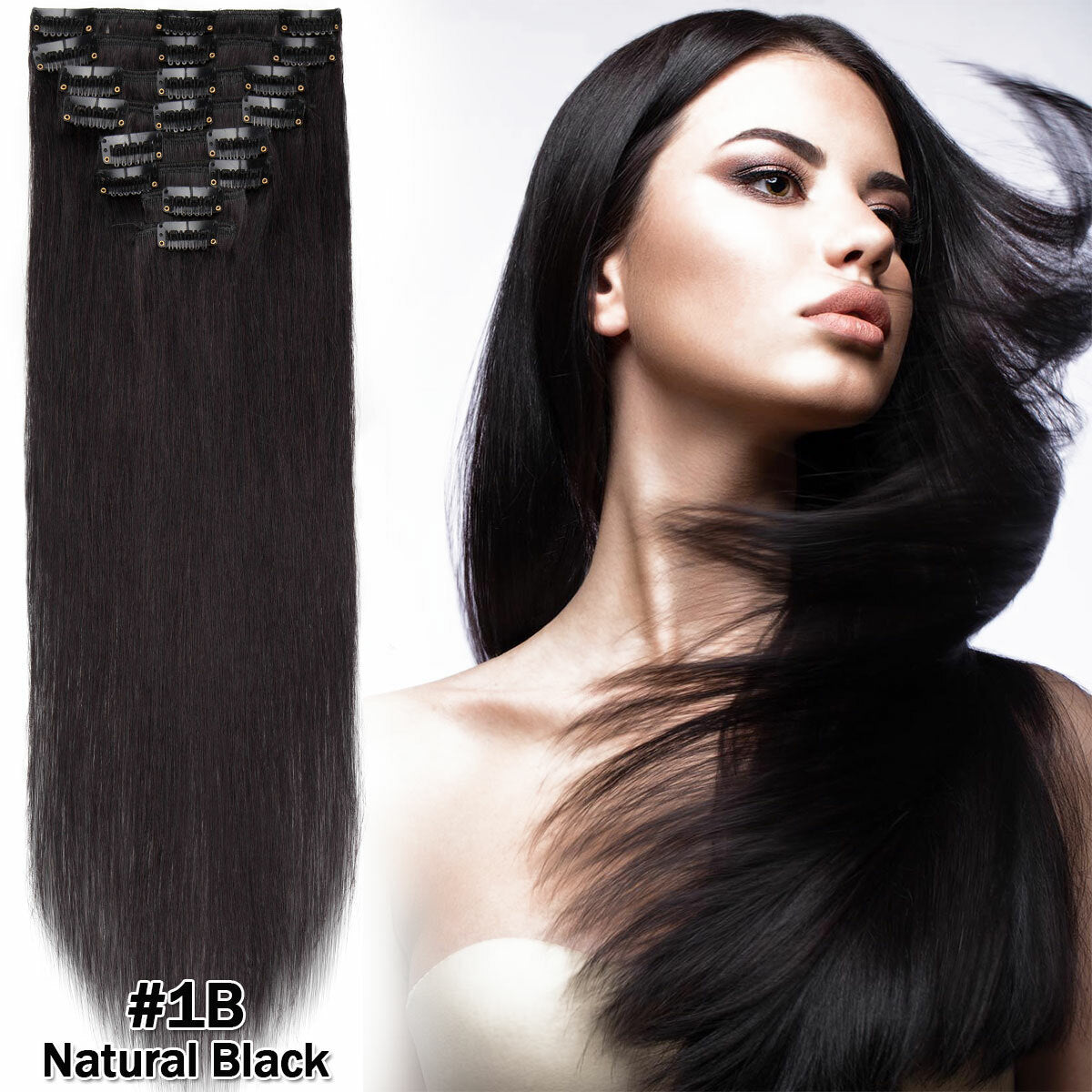 Clip-In Remy Human Hair Extensions Full Head Set - Multiple Colors & Lengths