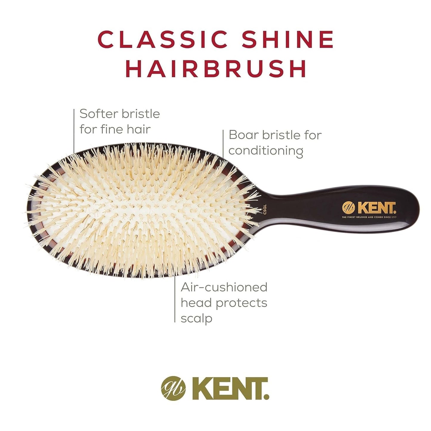 Large Oval Cushion Hair Straightening Brush - Natural Boar Bristle, 9 Inch