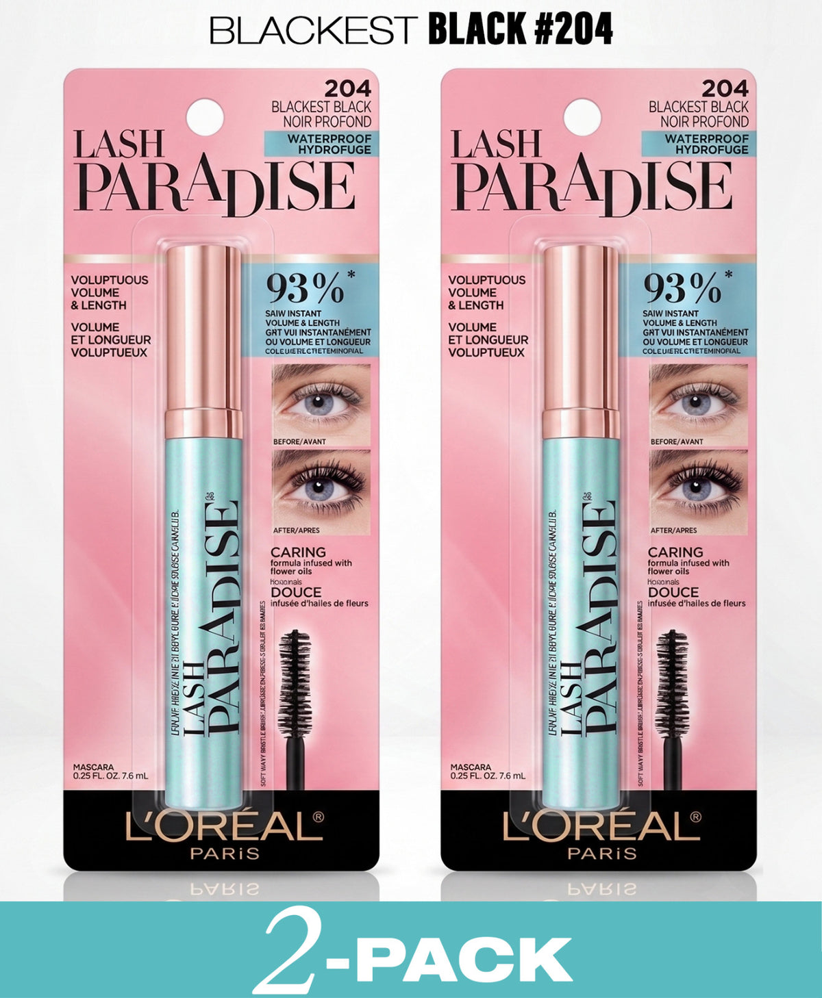 L'Oreal Paris Waterproof Voluminous Lash Paradise Mascara 204 Black 2-Pack