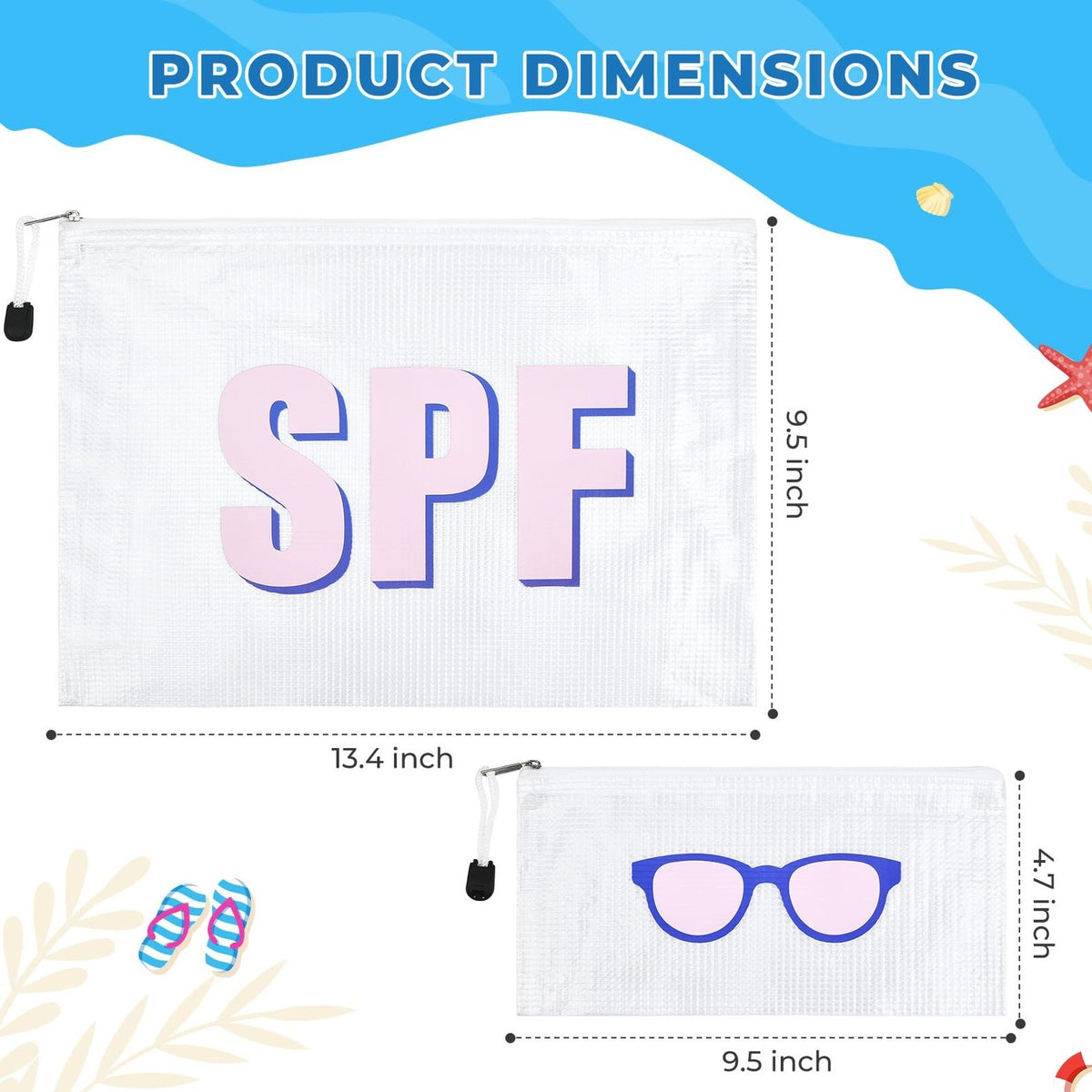 Waterproof Makeup Bag Set - Clear Zippered Cosmetic Pouches for Travel & Beach