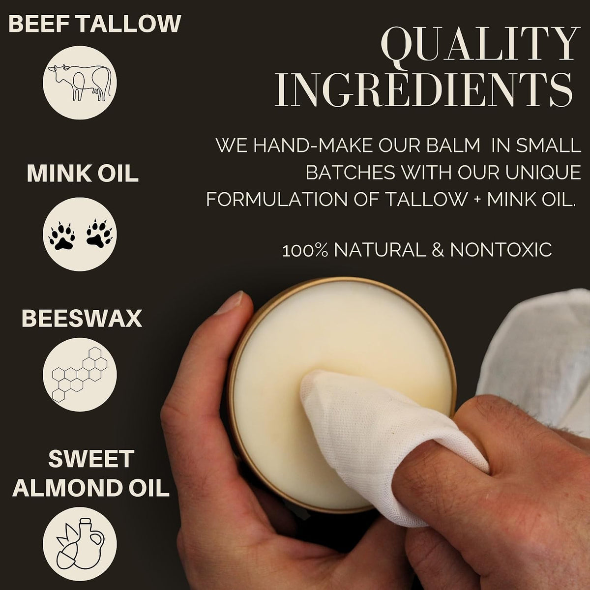 Leather Conditioner Balm with Mink Oil, Beeswax & Tallow - All Natural Leather Care