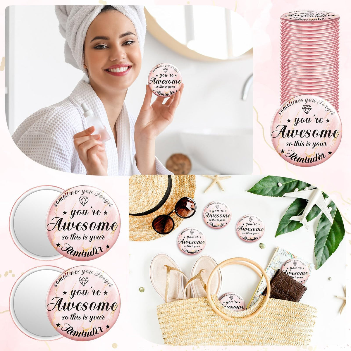 18 Pack Compact Mirrors for Women Pink Travel & Gifting