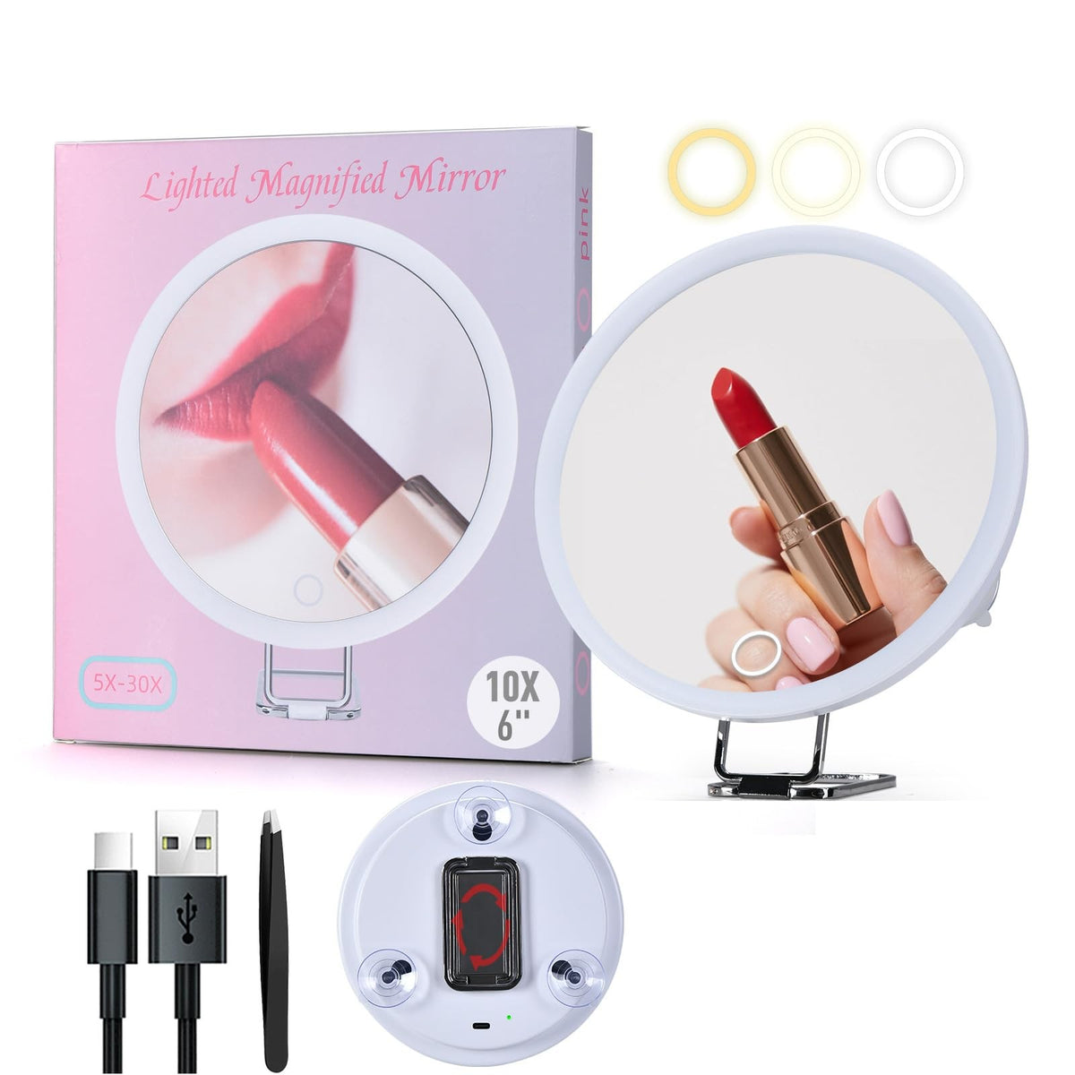 Magnifying Makeup Mirror with LED Lights 10x Zoom Portable Travel