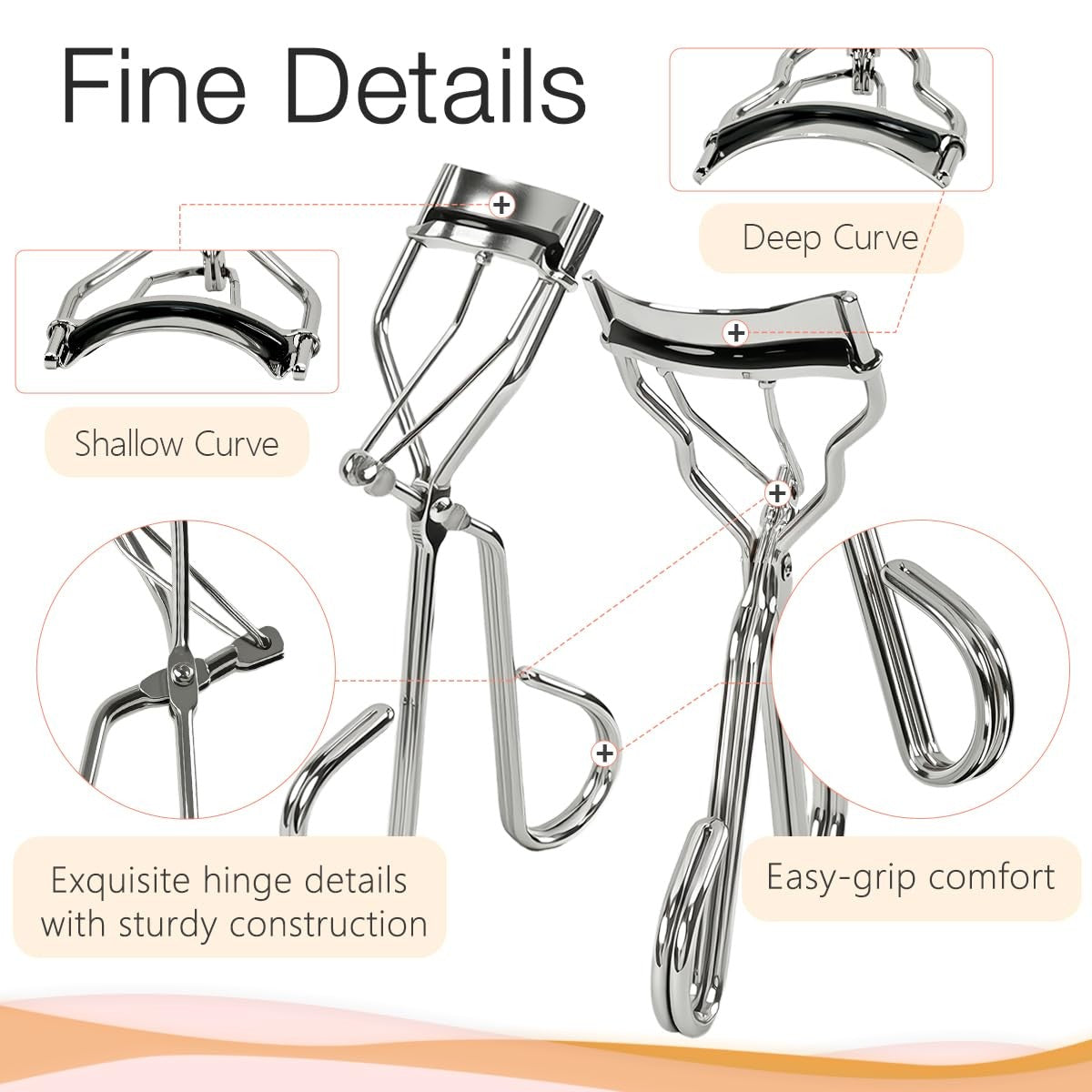 Dual-Curvature Eyelash Curlers with Silicone Refills Set - Silver