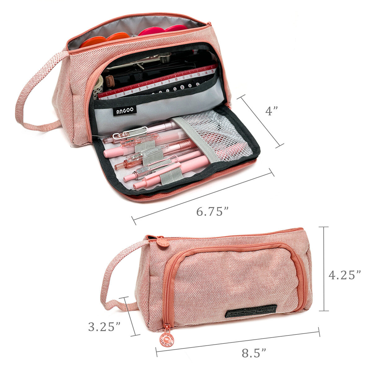 Large Capacity Portable Pencil Case with Front Window & Multiple Pockets