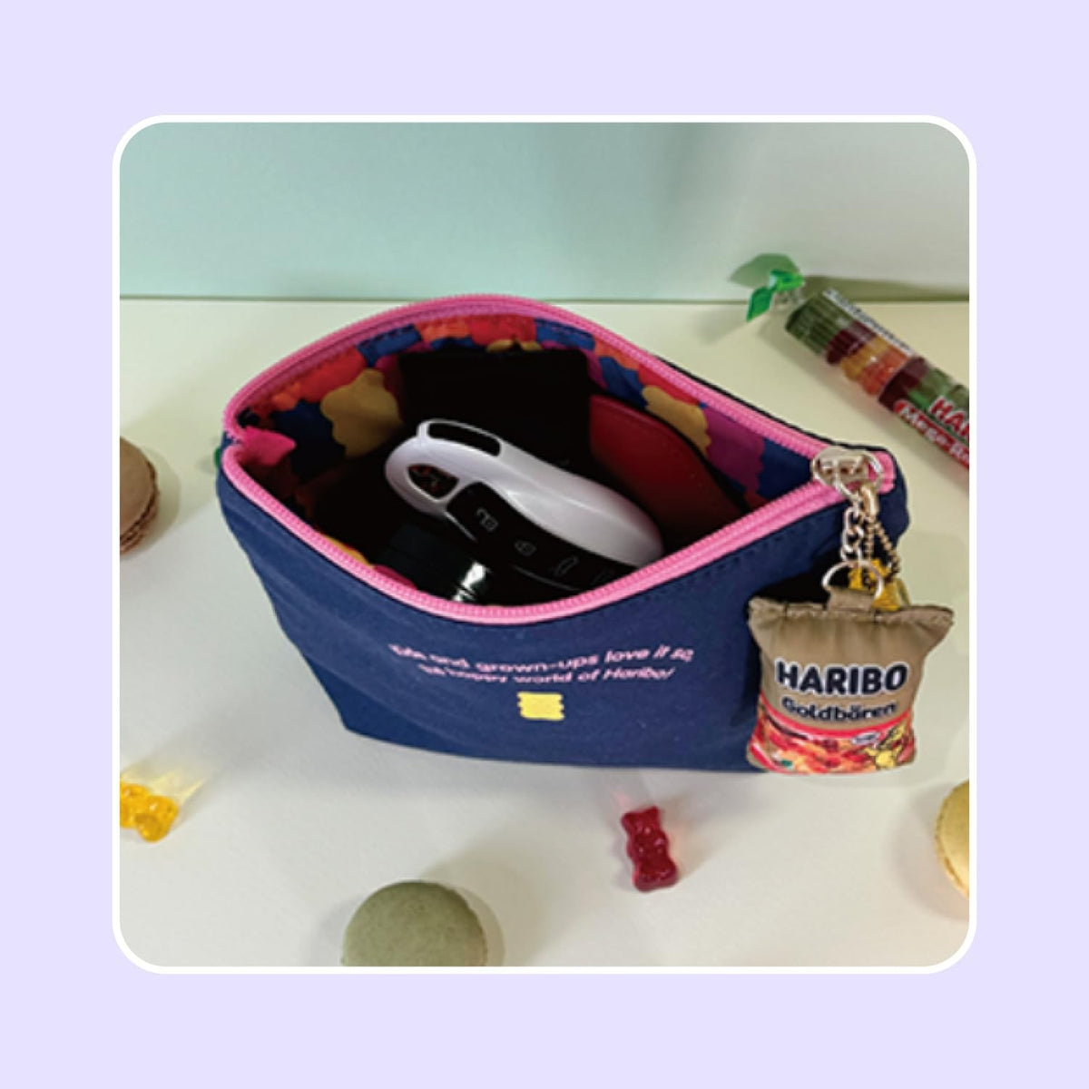 Cute Haribo Gummy Bear Zipper Pouch - Portable Cotton & Polyester Bag for Makeup and Small Items