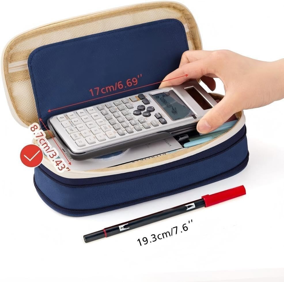 Multi-Function Blue Pen Case with 3 Compartments Travel Organizer