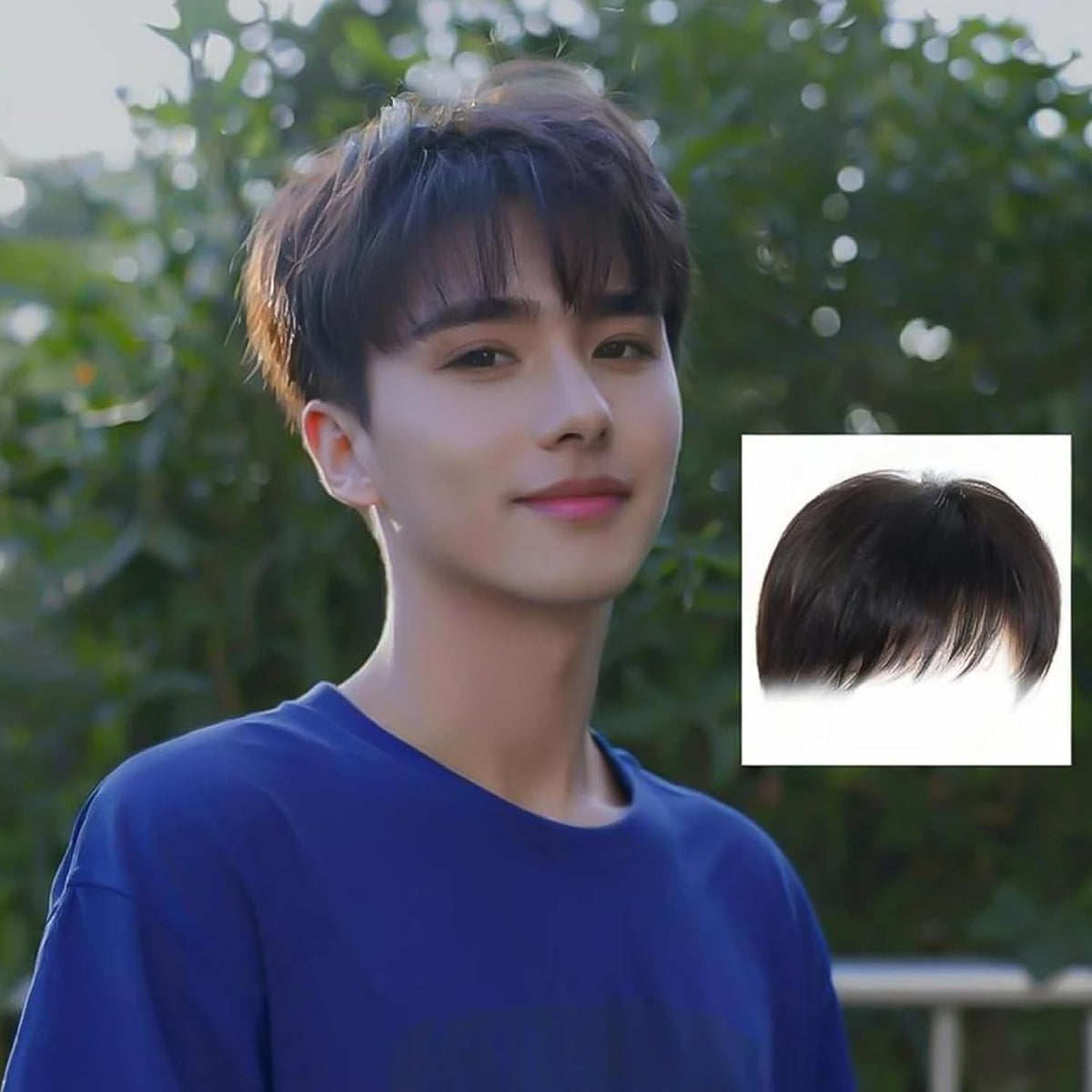 Men's Short Black Clip-On Wig with Bangs - Natural Hairpiece for Thinning Hair