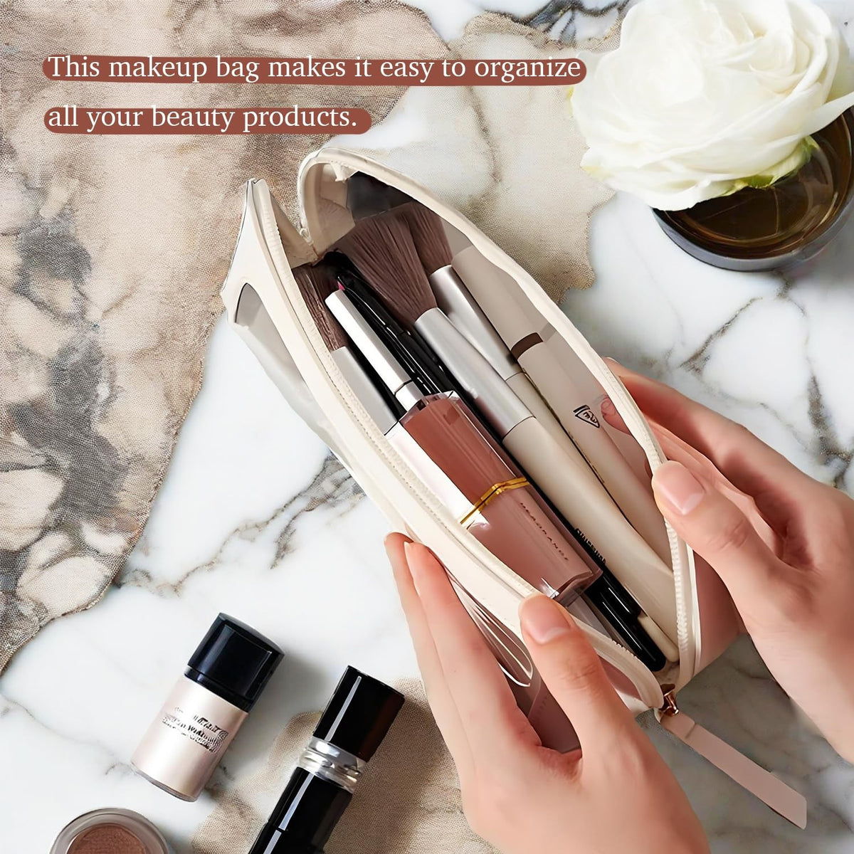 Clear Makeup Brush Case - Leather Travel Organizer with Transparent Window